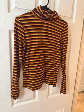eye candy Black, Yellow & Red Striped Turtleneck Crop Top